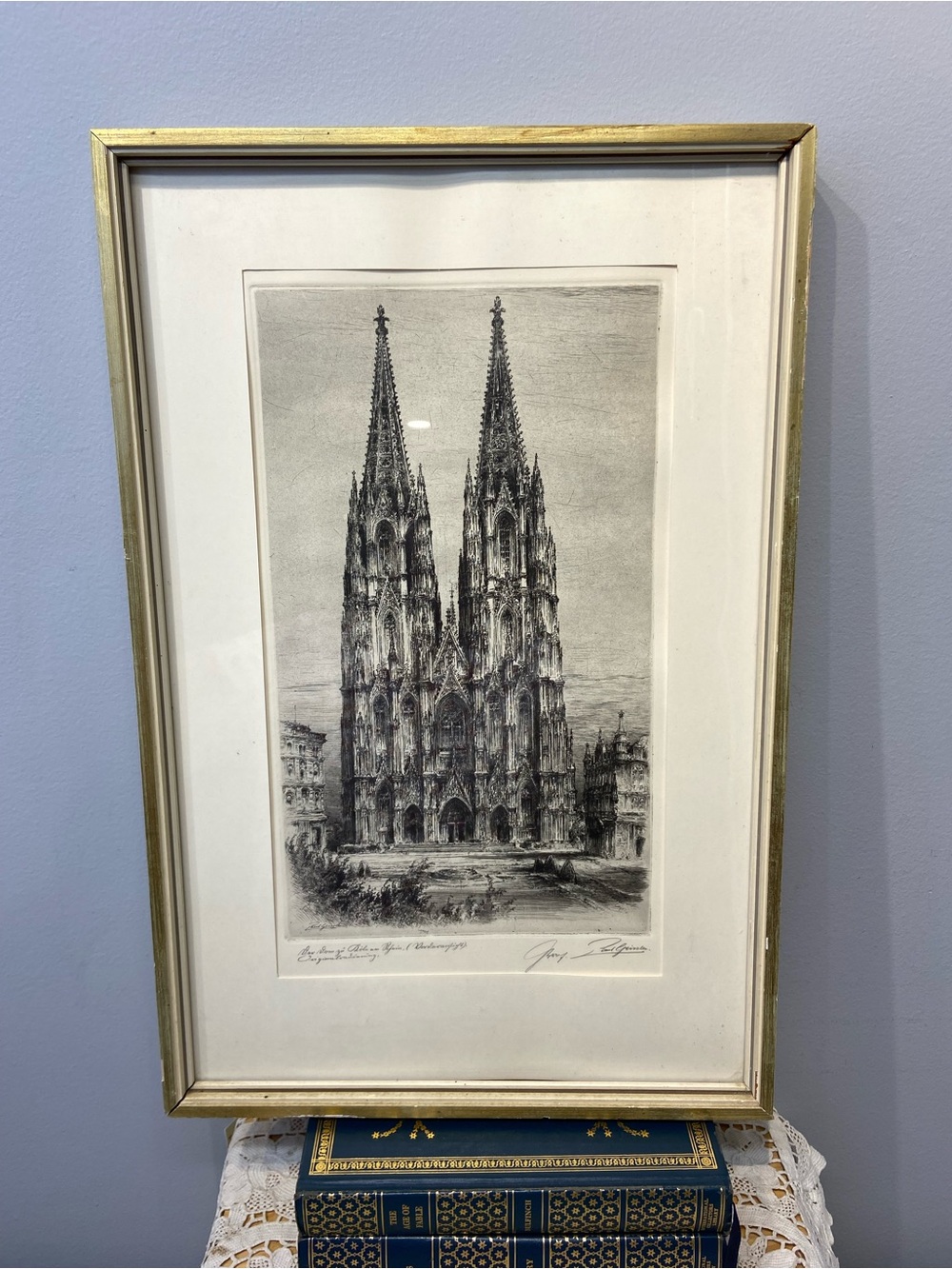 Vintage Original Etching Köln Cologne Germany Cathedral Framed Signed by Artist